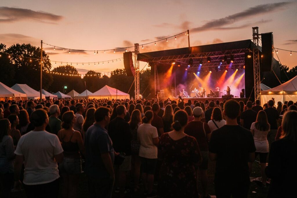 Publiek bij de avondshow van het Lammetjeswiel Festival